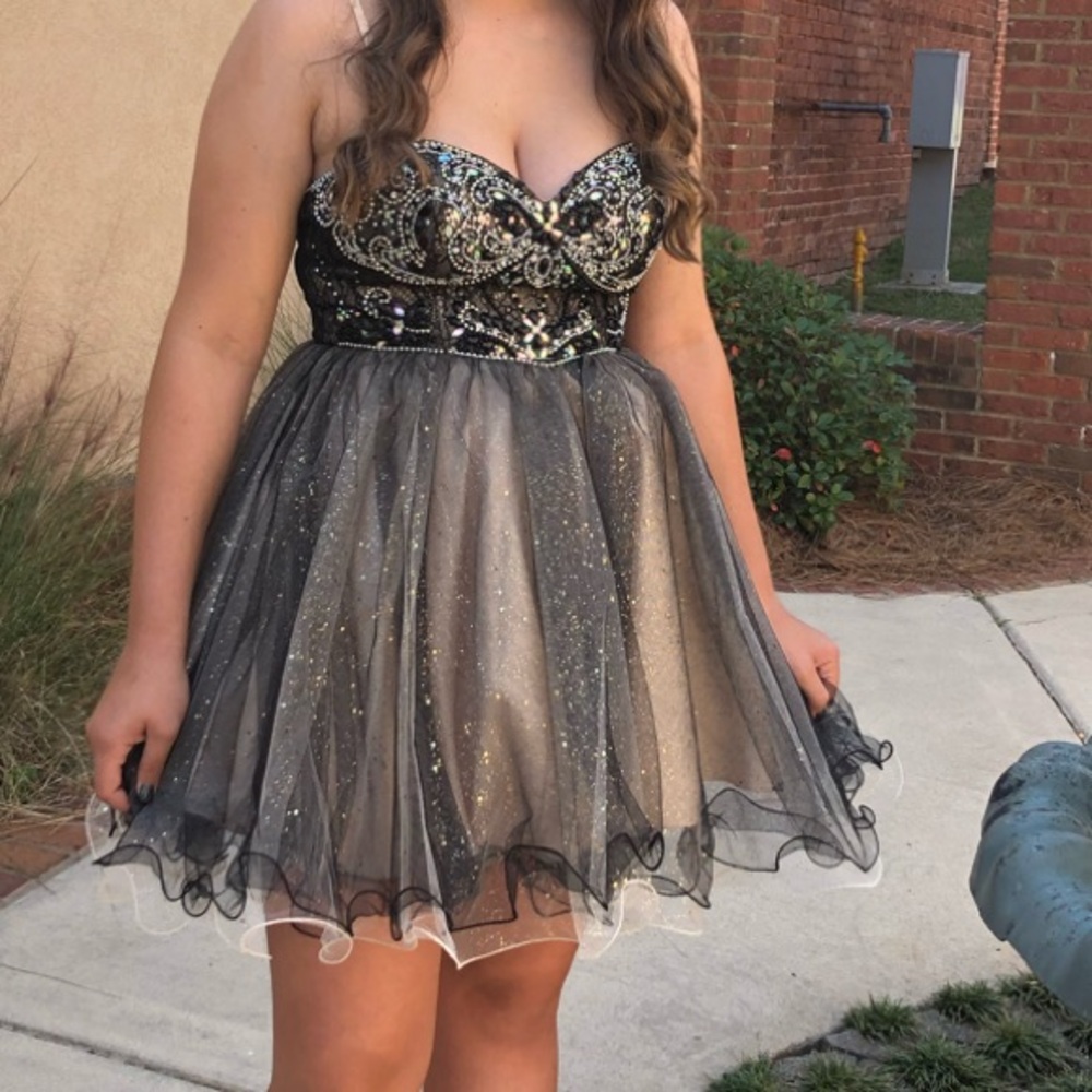 Black Beaded Tulle Dress